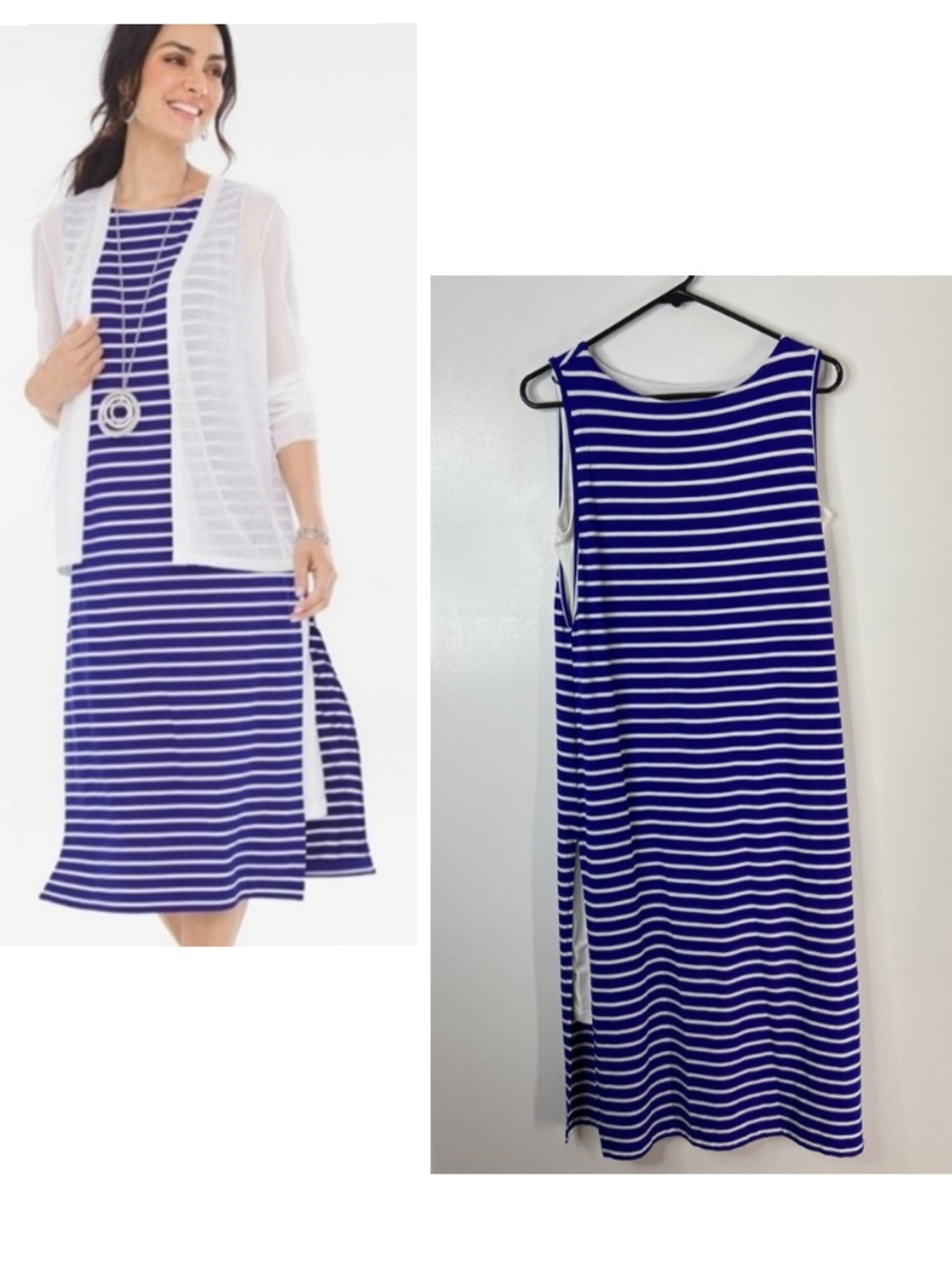 Chico's Striped Sleveless Double Layer Summer Dress Beach Size 2